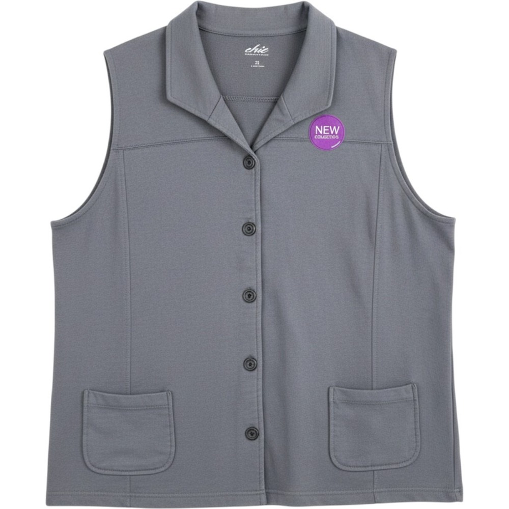 Chic Comfort Collection Gray Cotton Blend Button Front Vest Pockets Plus Size 2X